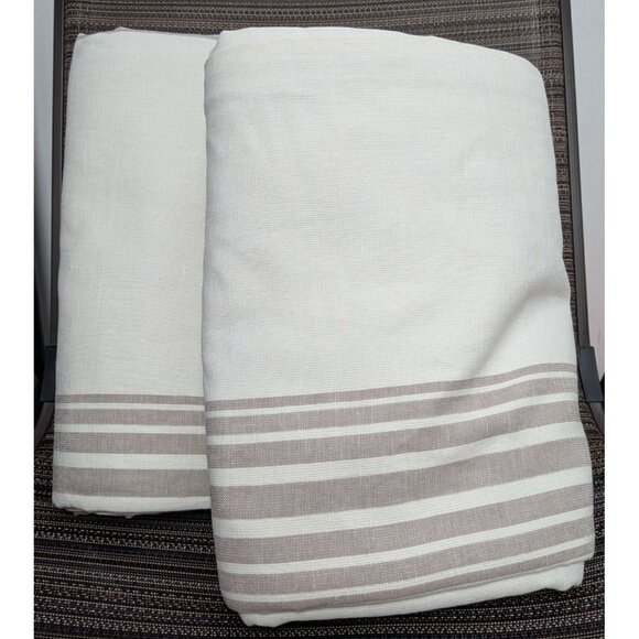 Quince Coastal Stripe Linen Cotton Room Darkening Curtain 48x96 - 2 Panels - Picture 1 of 8